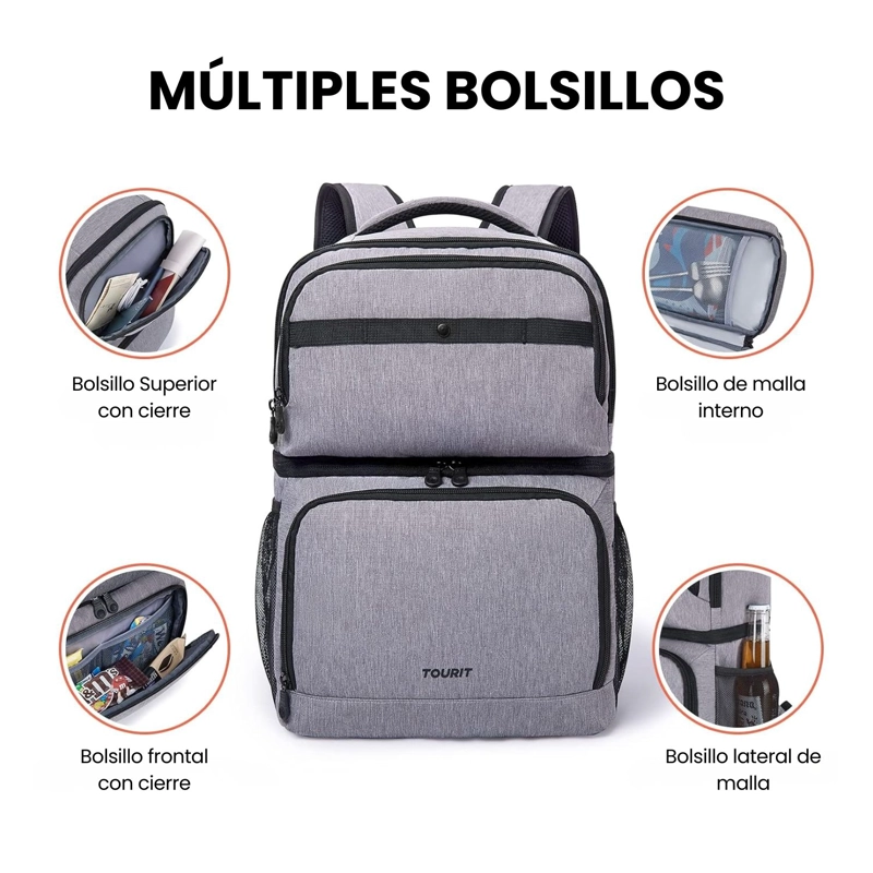 TOURIT MOCHILA TE RMICA DOUBLE DECK 30 LATAS 28L IMPERMEABLE GRIS - 5