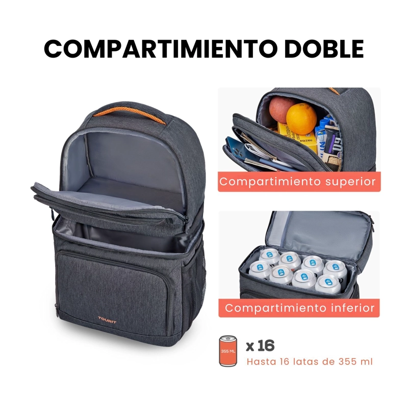 TOURIT MOCHILA TE RMICA DOUBLE DECK 30 LATAS 28L IMPERMEABLE GRIS OSCURO - 4