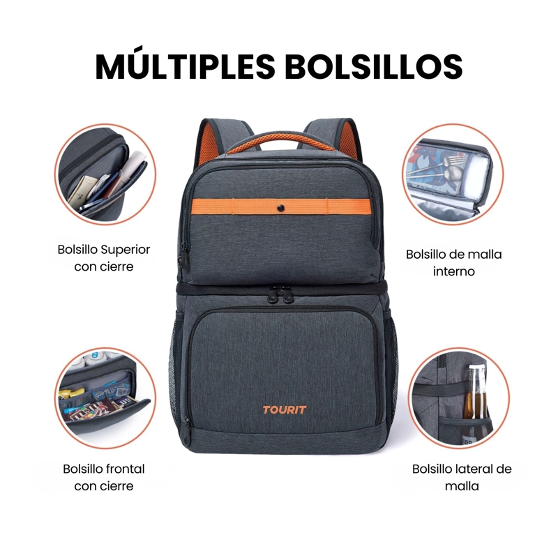 TOURIT MOCHILA TE RMICA DOUBLE DECK 30 LATAS 28L IMPERMEABLE GRIS OSCURO - 8
