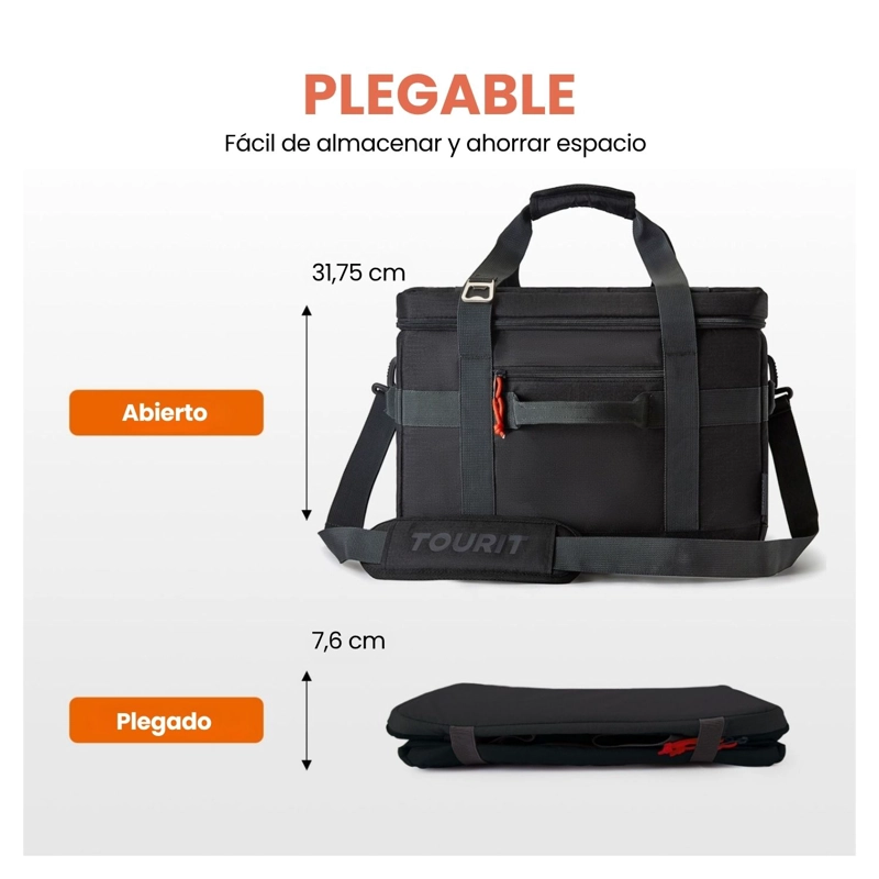 TOURIT COOLER BAG OFFROAD ENFRIADOR AISLADO PORTATIL 60 LATAS 40L NEGRO - 8
