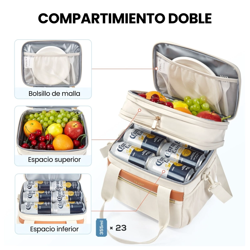 TOURIT LONCHERA TE RMICA DOUBLE DECK 23 LATAS 13L EXPANDIBLE BEIGE - 3