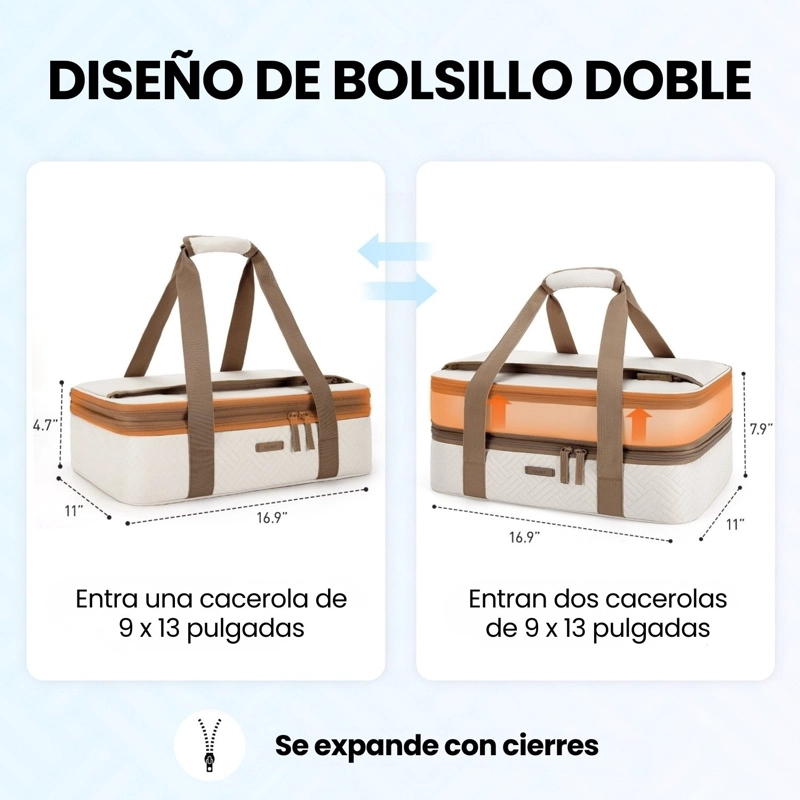 Tourit Bolsa Térmica Doble Comida 23x33cm Impermeable Beige - 5