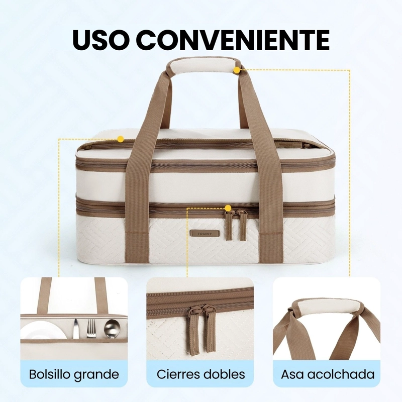 Tourit Bolsa Térmica Doble Comida 23x33cm Impermeable Beige - 7