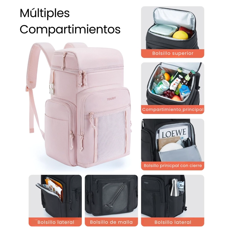 TOURIT MOCHILA TE RMICA OUTDOOR 30 LATAS 28L IMPERMEABLE ROSADO - 5