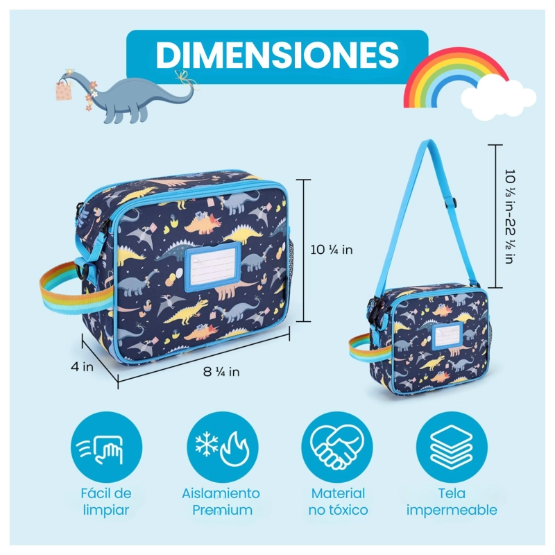 TOURIT LONCHERA TE RMICA KIDS 5.5L INFANTIL IMPERMEABLE AZUL DINOSAURIOS - 3