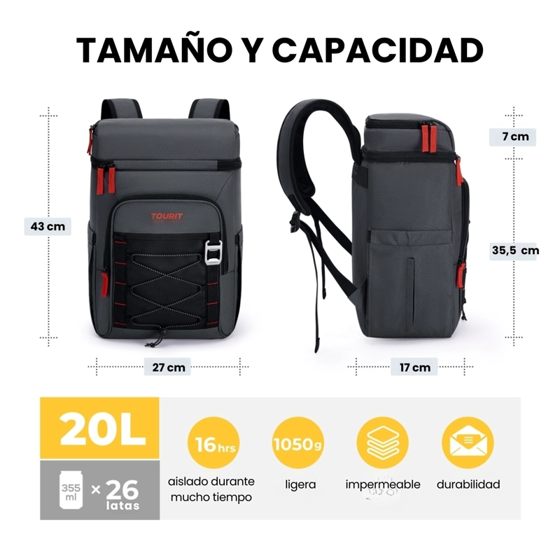 TOURIT MOCHILA TE RMICA DUAL ZONE 26 LATAS 20L IMPERMEABLE GRIS OSCURO - 3