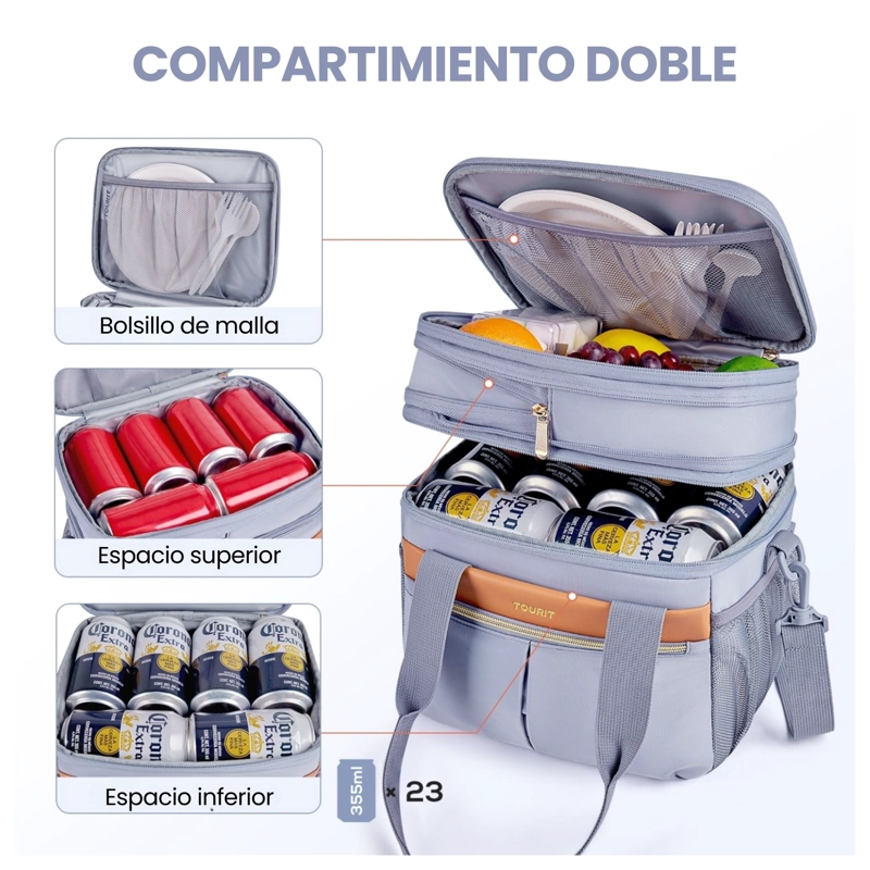 TOURIT LONCHERA TE RMICA DOUBLE DECK 23 LATAS 13L EXPANDIBLE GRIS - 5