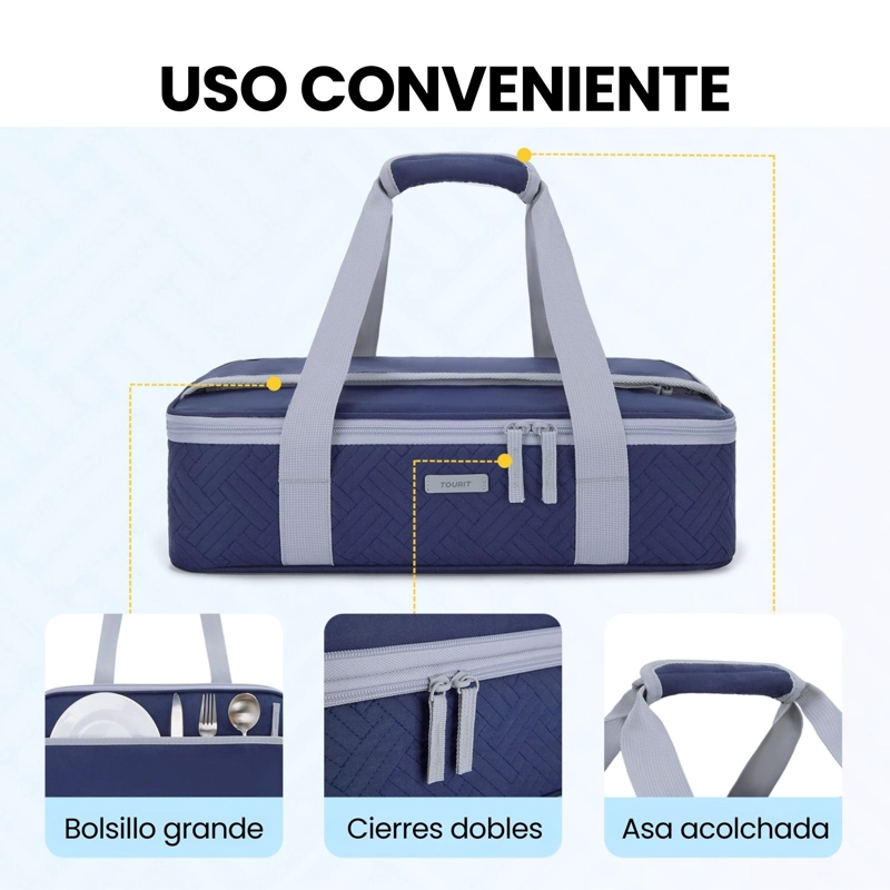 Tourit Bolsa Térmica Comida 23x33cm Impermeable Azul Marino - 7