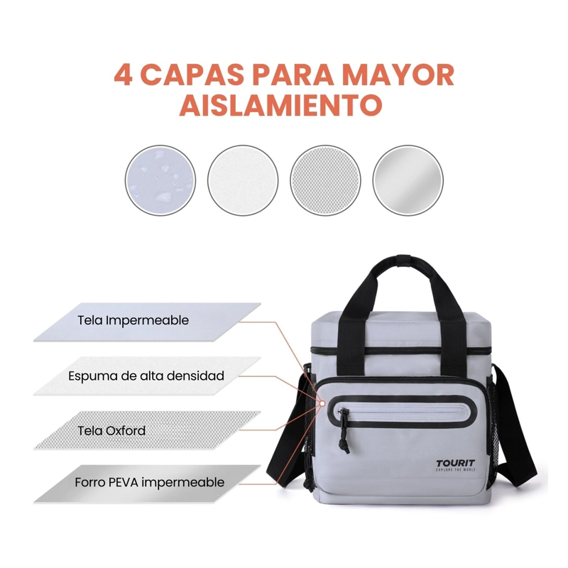 TOURIT LONCHERA TE RMICA WORK 20 LATAS 14L IMPERMEABLE GRIS - 5