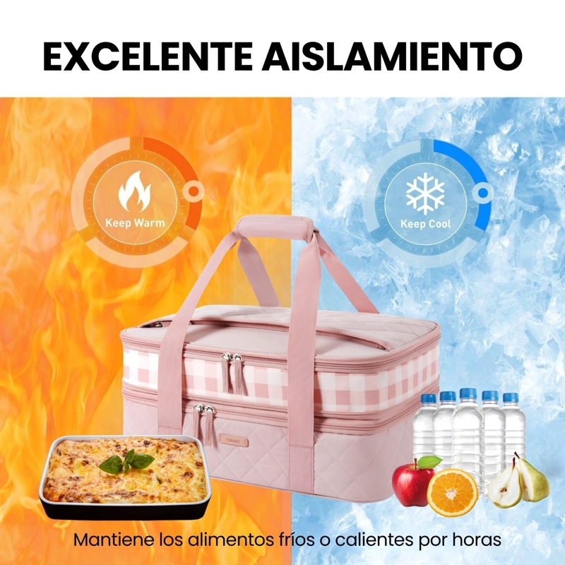 Tourit Bolsa Térmica Doble Comida 23x33cm Acolchada Rosa - 6