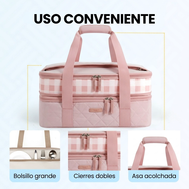 Tourit Bolsa Térmica Doble Comida 23x33cm Acolchada Rosa - 7