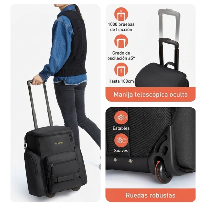 TOURIT MOCHILA COOLER CON RUEDAS EXPLORER 22L 36 LATAS NEGRO - 5