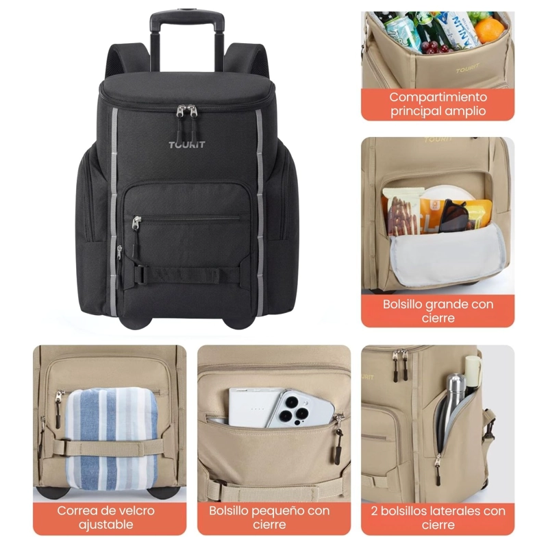 TOURIT MOCHILA COOLER CON RUEDAS EXPLORER 22L 36 LATAS NEGRO - 8