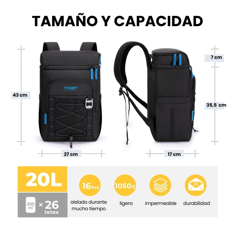 TOURIT MOCHILA TE RMICA DUAL ZONE 26 LATAS 20L IMPERMEABLE NEGRO - 6