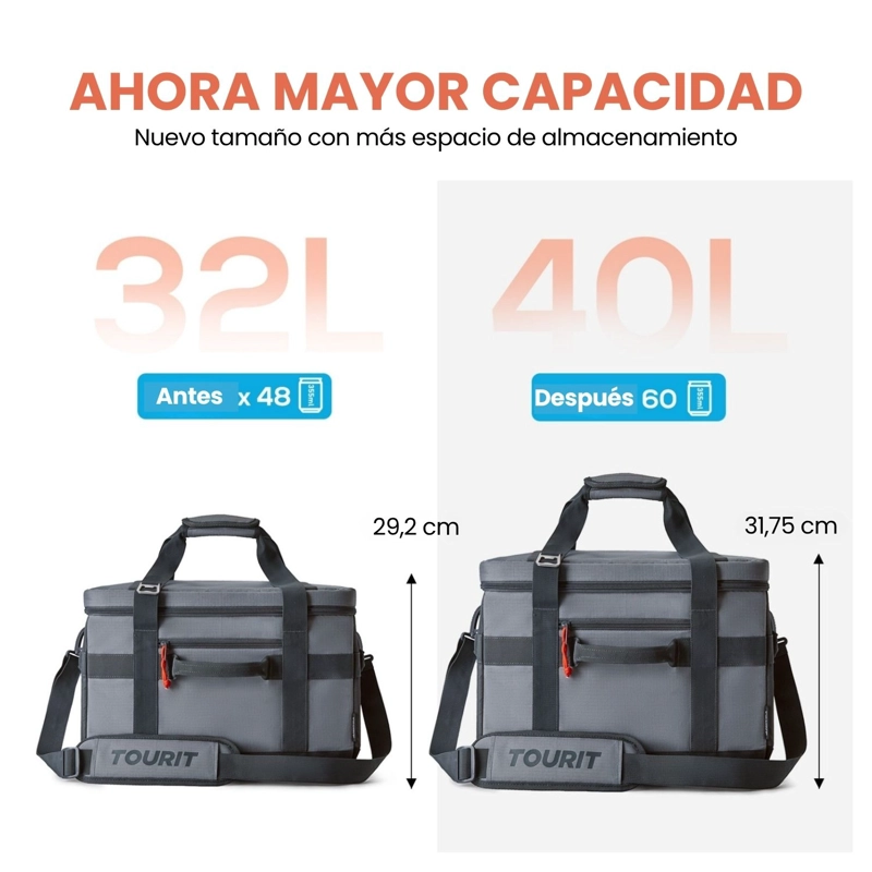 TOURIT COOLER BAG OFFROAD ENFRIADOR AISLADO PORTATIL 60 LATAS 40L GRIS - 7