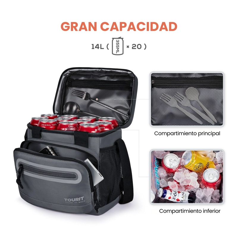 TOURIT LONCHERA TE RMICA WORK 20 LATAS 14L IMPERMEABLE GRIS OSCURO - 4