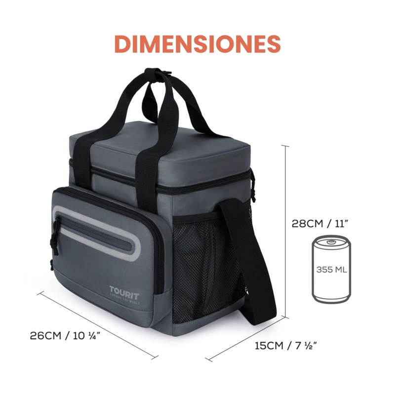 TOURIT LONCHERA TE RMICA WORK 20 LATAS 14L IMPERMEABLE GRIS OSCURO - 5