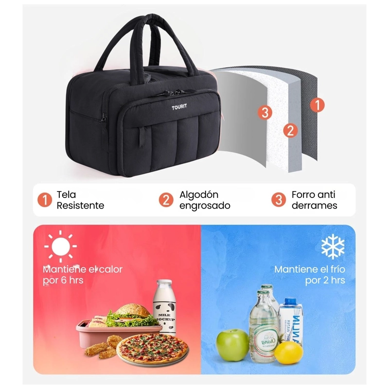 TOURIT LONCHERA TE RMICA PUFFY 8.5L HIELO REUSABLE NEGRO - 6