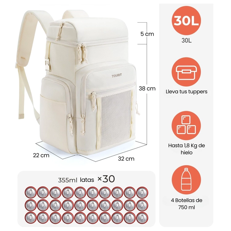 TOURIT MOCHILA TE RMICA OUTDOOR 30 LATAS 28L IMPERMEABLE BEIGE - 2