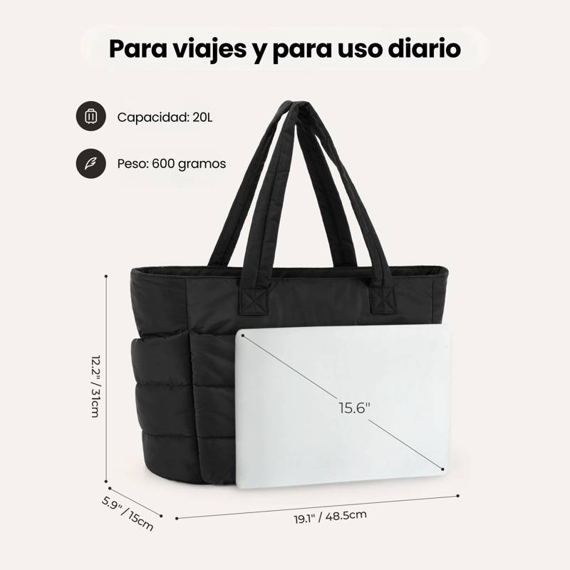 BAGSMART BOLSO TOTE ACOLCHADO BUBBLE 20 L PARA NOTEBOOK 15,6' NEGRO - 5
