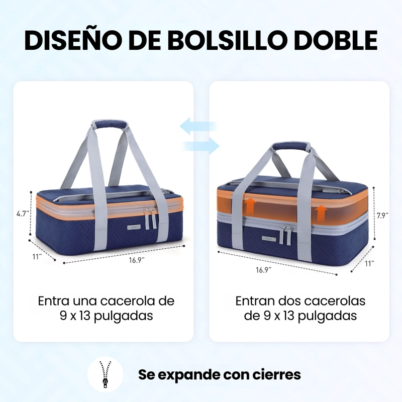Tourit Bolsa Térmica Doble Comida 23x33cm Impermeable Azul - 3