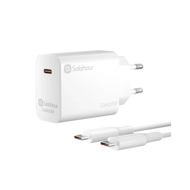 SOLOHOUR CARGADOR CARGA RAPIDA GAN 30W KIT 1M USB-C BLANCO - 1