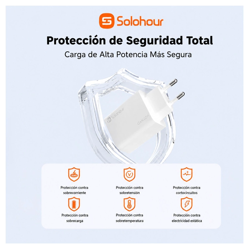 SOLOHOUR CARGADOR CARGA RAPIDA GAN 30W KIT 1M USB-C BLANCO - 2