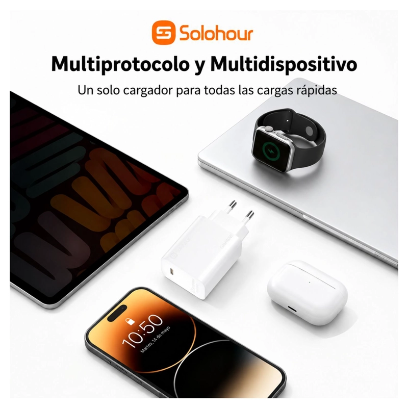 SOLOHOUR CARGADOR CARGA RAPIDA GAN 30W KIT 1M USB-C BLANCO - 3