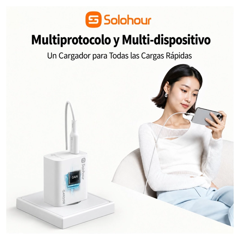 SOLOHOUR CARGADOR CARGA RAPIDA GAN 30W KIT 1M USB-C BLANCO - 4