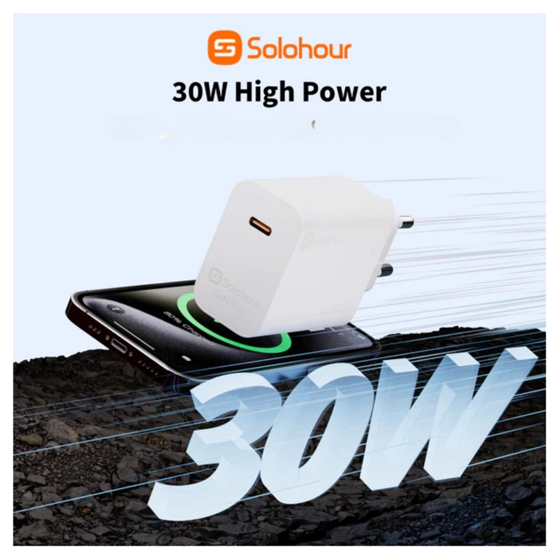 SOLOHOUR CARGADOR CARGA RAPIDA GAN 30W KIT 1M USB-C BLANCO - 5