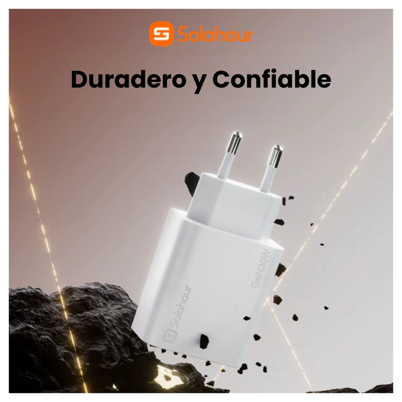 SOLOHOUR CARGADOR CARGA RAPIDA GAN 30W KIT 1M USB-C BLANCO - 6
