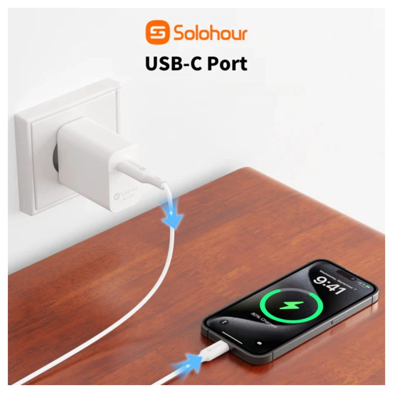 SOLOHOUR CARGADOR CARGA RAPIDA GAN 30W KIT 1M USB-C BLANCO - 8