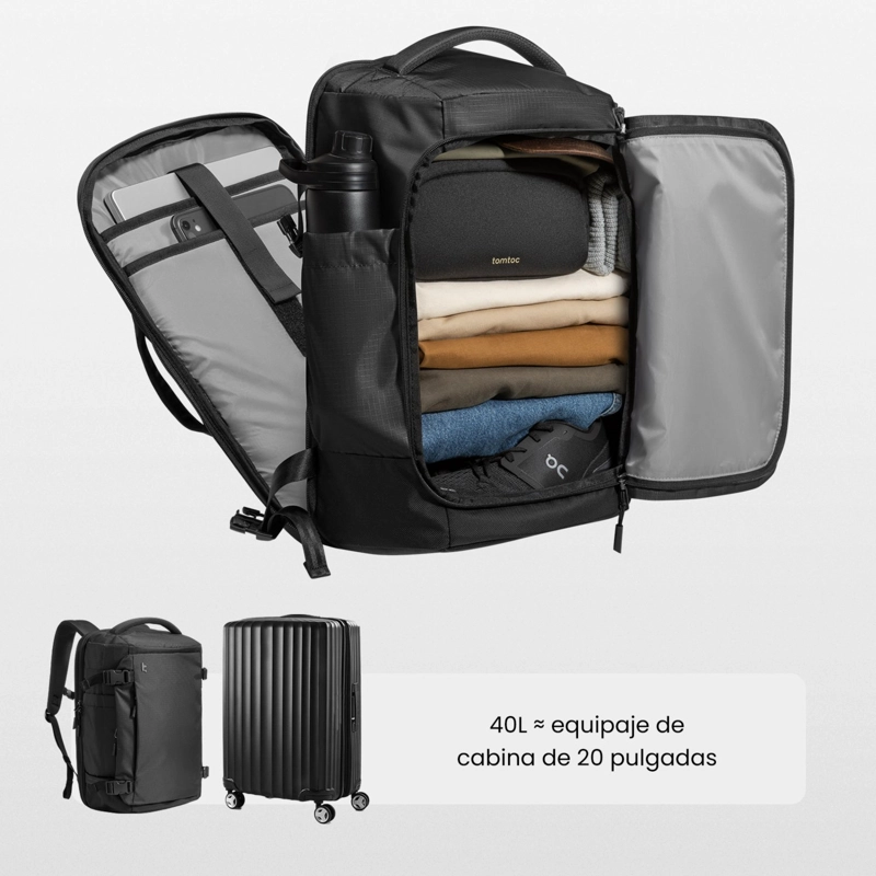 TOMTOC MOCHILA DE VIAJE NAVIGATOR-T66 LITEWAY DE 40L PARA NOTEBOOK 17,3' NEGRO - 2