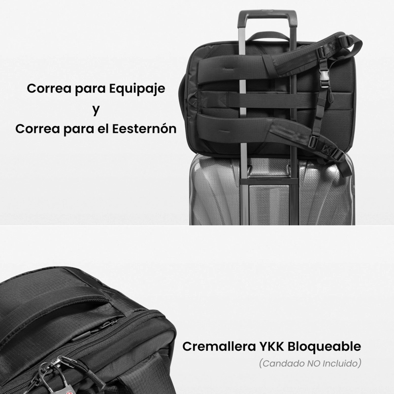 TOMTOC MOCHILA DE VIAJE NAVIGATOR-T66 LITEWAY DE 40L PARA NOTEBOOK 17,3' NEGRO - 7