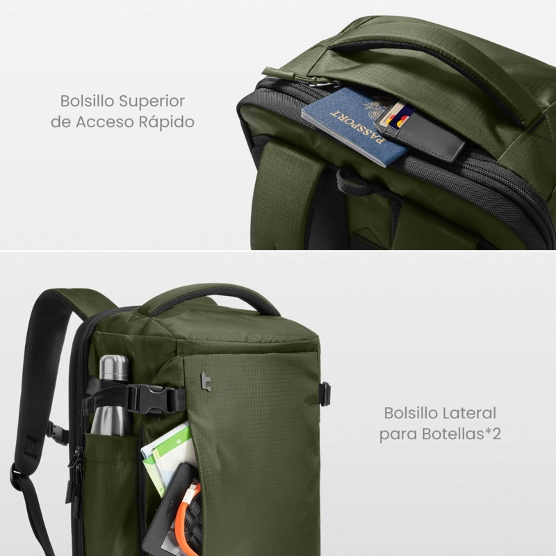 TOMTOC MOCHILA DE VIAJE NAVIGATOR-T66 LITEWAY DE 40L PARA NOTEBOOK 17,3' VERDE - 3