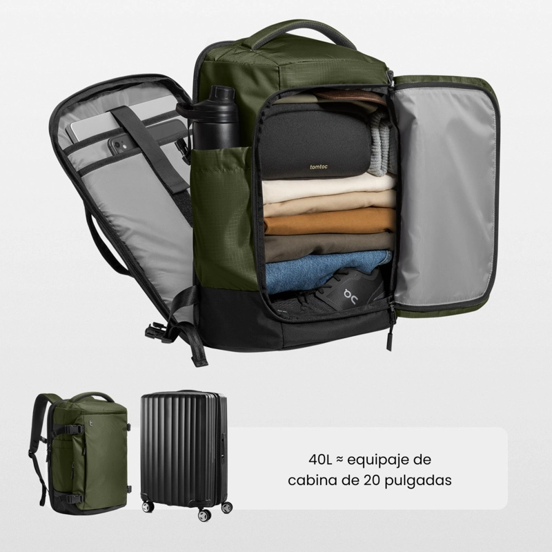 TOMTOC MOCHILA DE VIAJE NAVIGATOR-T66 LITEWAY DE 40L PARA NOTEBOOK 17,3' VERDE - 4