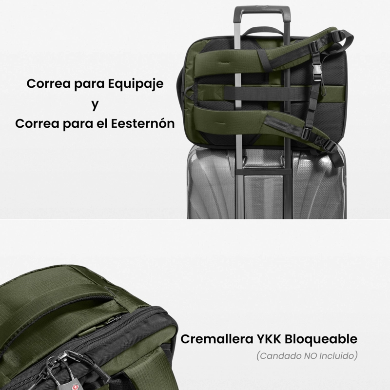 TOMTOC MOCHILA DE VIAJE NAVIGATOR-T66 LITEWAY DE 40L PARA NOTEBOOK 17,3' VERDE - 7