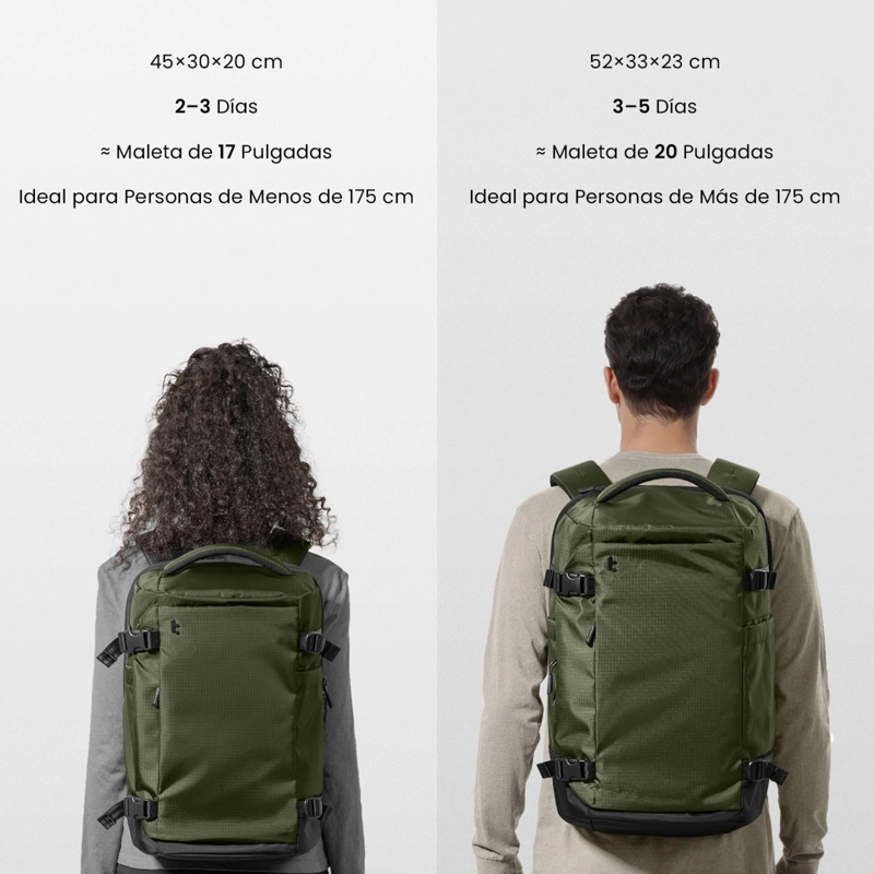 TOMTOC MOCHILA DE VIAJE NAVIGATOR-T66 LITEWAY DE 40L PARA NOTEBOOK 17,3' VERDE - 9
