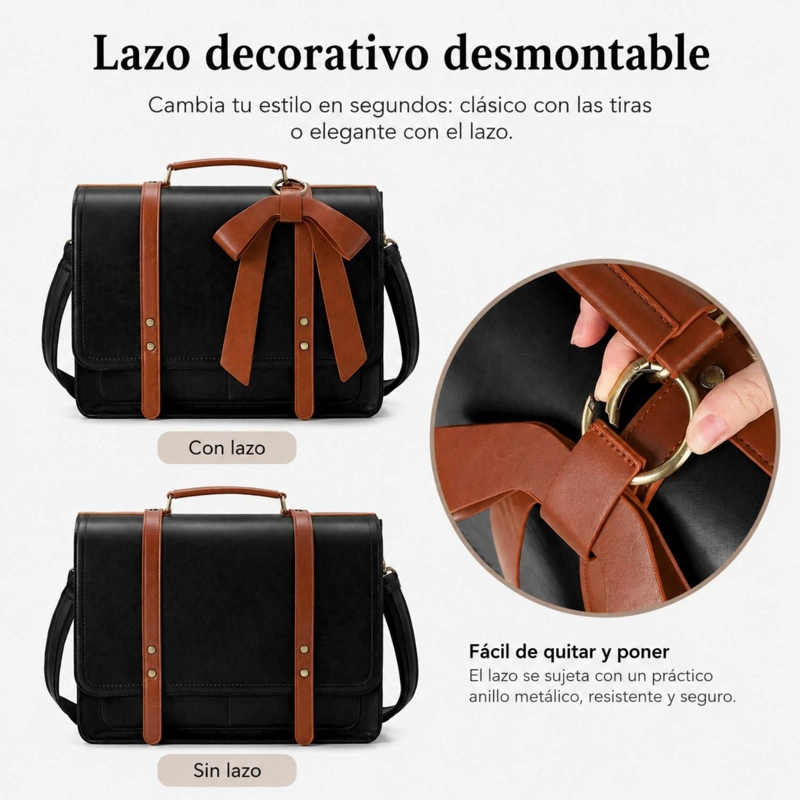 ECOSUSI MALETIN BOW REMOVIBLE PARA NOTEBOOK 15,6' NEGRO Y MARRON - 3