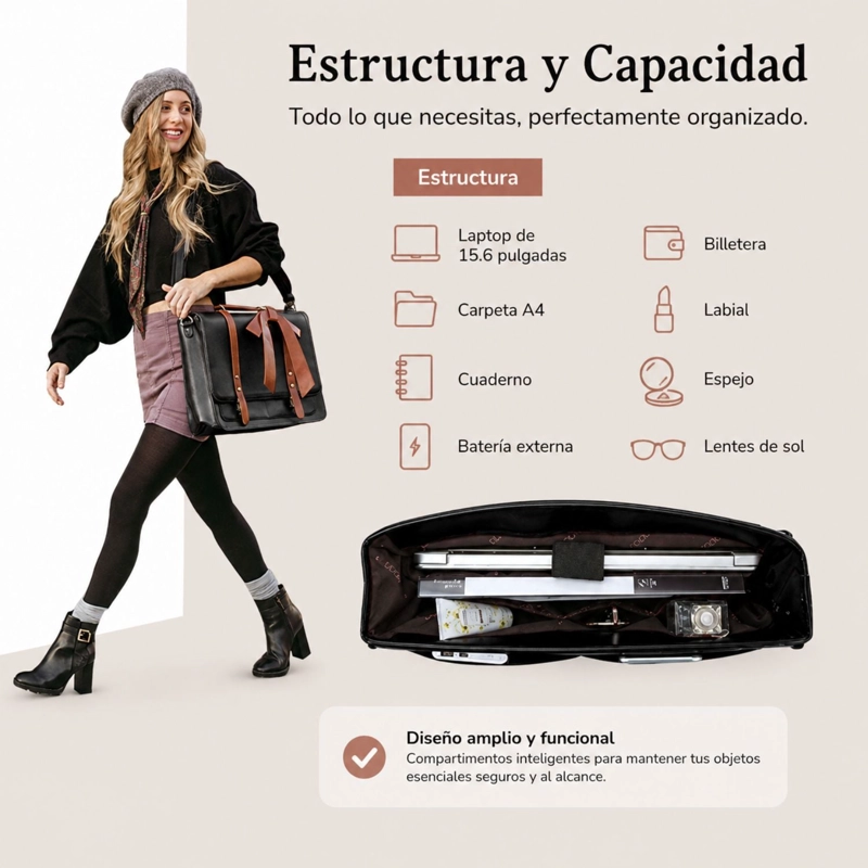 ECOSUSI MALETIN BOW REMOVIBLE PARA NOTEBOOK 15,6' NEGRO Y MARRON - 8