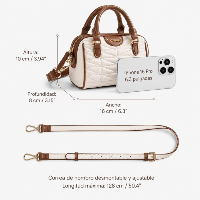 ECOSUSI MINI BOLSO BOSTON ELISE ACOLCHADO DE 1.3L PARA 6,3' BEIGE - 6