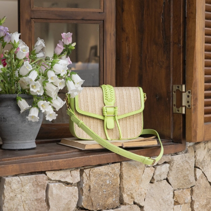 ECOSUSI CARTERA BANDOLERA MARINA DE RAFIA NATURAL VERDE - 9