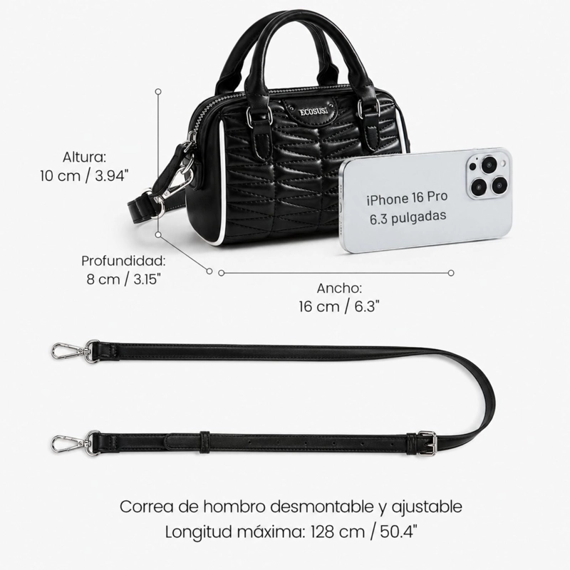 ECOSUSI MINI BOLSO BOSTON ELISE ACOLCHADO DE 1.3L PARA 6,3' NEGRO - 9