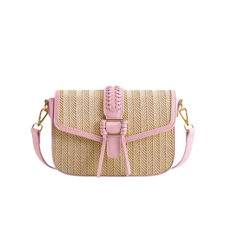 ECOSUSI CARTERA BANDOLERA MARINA DE RAFIA NATURAL ROSADO - 1