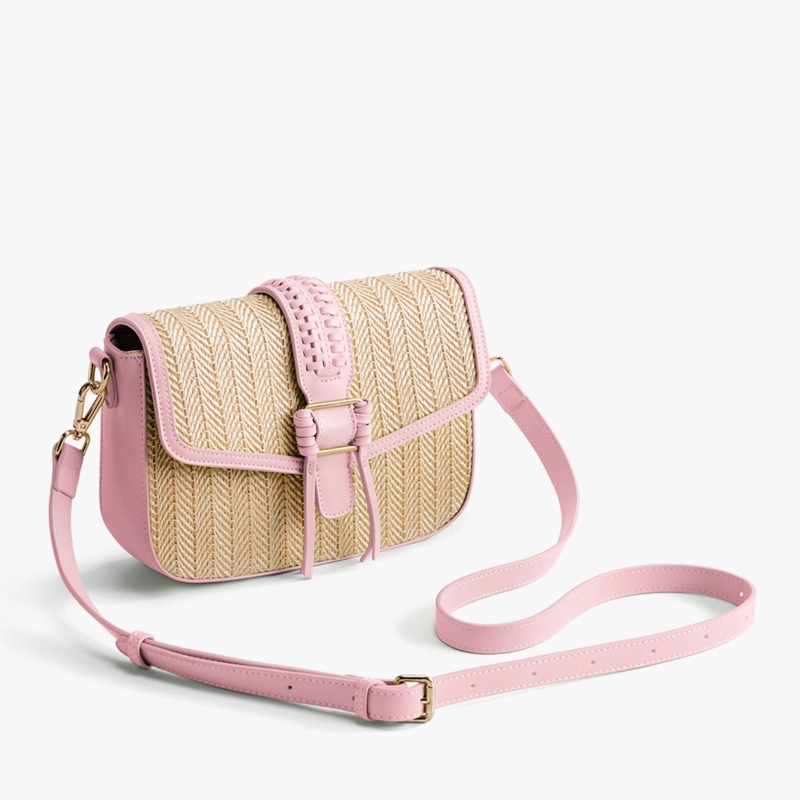 ECOSUSI CARTERA BANDOLERA MARINA DE RAFIA NATURAL ROSADO - 5