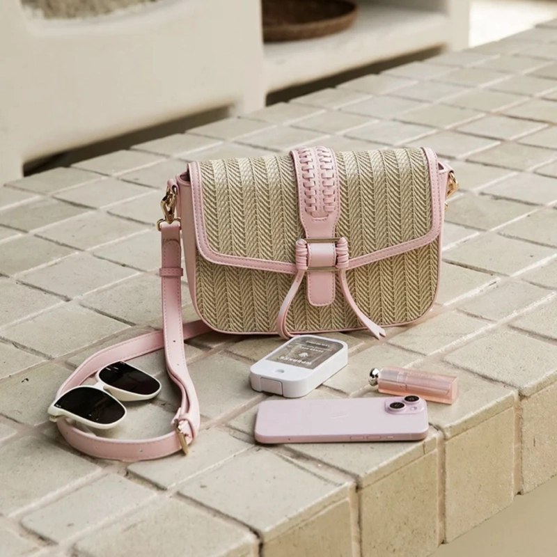 ECOSUSI CARTERA BANDOLERA MARINA DE RAFIA NATURAL ROSADO - 9