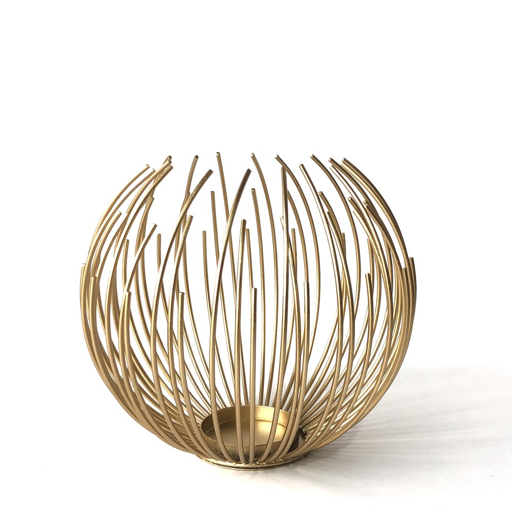 PORTA VELA CANDELABRO DECORATIVO DORADO ESFERA - 1