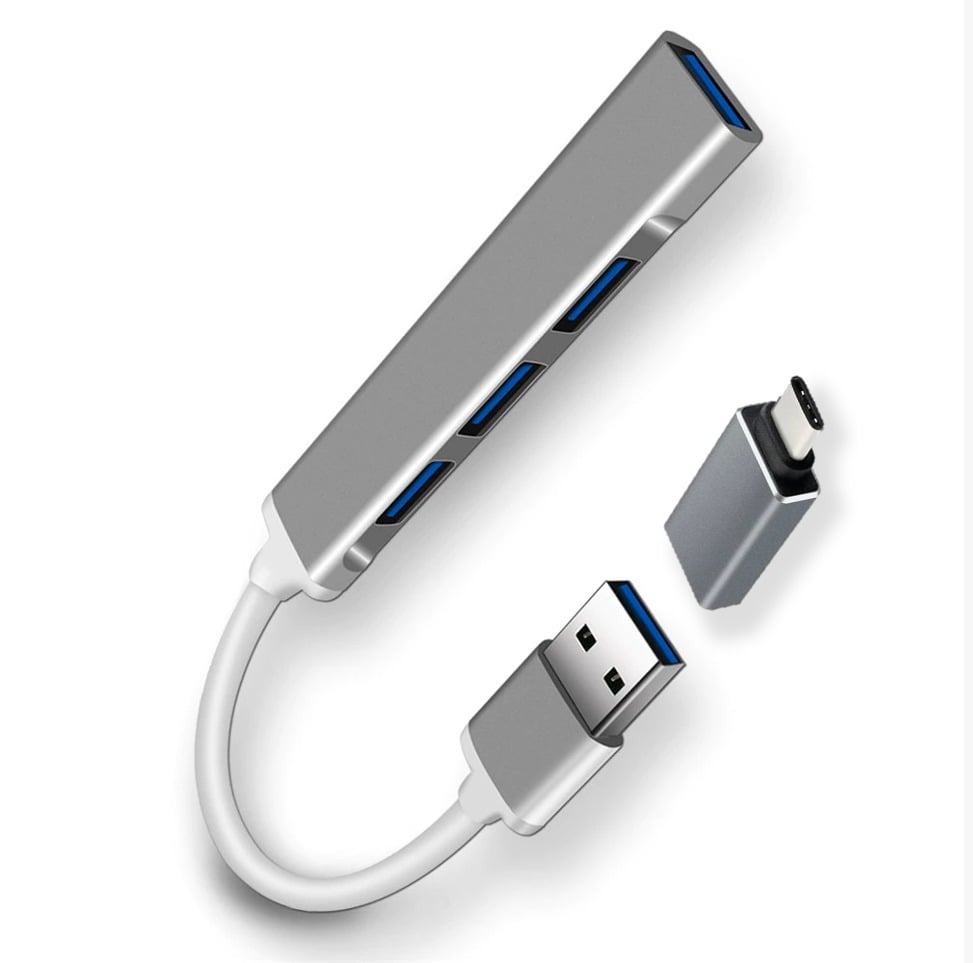 OEM MINI HUB USB CON 4 PUERTOS USB 3.0 Y ADAPTADOR TIPO C