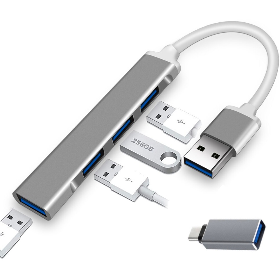 MINI HUB USB CON 4 PUERTOS USB 3.0 Y ADAPTADOR TIPO C - 2