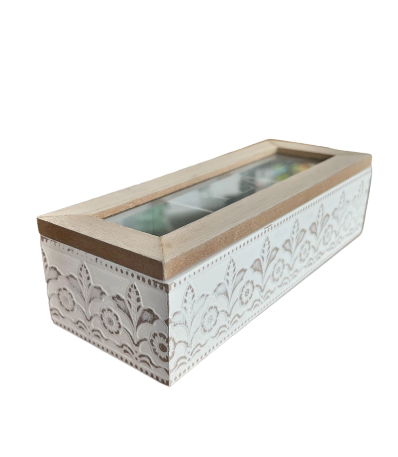 CAJA DE TE  MEDIANA DE MADERA 3 ESPACIOS CON DISEÑOS - 1